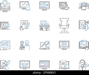 Telecommuting trade line icons collection. Remote, Flexible, Virtual, Mobile, Location-independent, Digital, Online vector and linear illustration Stock Vector