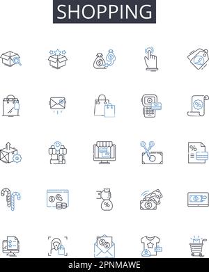 Buying spree line icons collection. Splurge, Shopaholic, Retail therapy ...