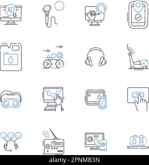 Smart bots line icons collection. Conversational, Assistive, Intelligent, Automated, Personalized, Responsive, Adaptive vector and linear illustration Stock Vector