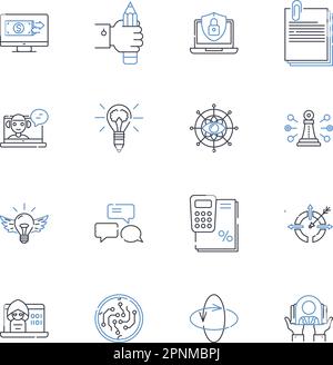 Marketing cooperation line icons collection. Partnership, Collaboration, Integration, Synergy, Alliances, Cross-promotion, Co-branding vector and Stock Vector