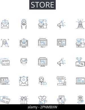 Store line icons collection. E-learning, Online education, Virtual classrooms, Distance learning, Webinars, Interactivity, Gamification vector and Stock Vector