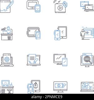 Information highway line icons collection. Digital, Connectivity, Technology, Internet, Communication, Web, Nerk vector and linear illustration. Data Stock Vector