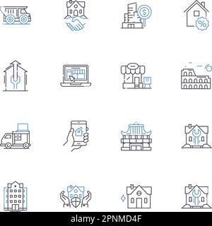 Castle line icons collection. Medieval, Fortress, Royal, Turrets, Dungeons, Moat, Ramparts vector and linear illustration. Stronghold,Chateau,Keep Stock Vector