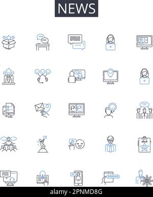 News line icons collection. Information, Intelligence, Update, Bulletin, Report, Account, Notice vector and linear illustration. Announcement Stock Vector