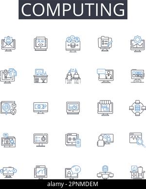 Computing line icons collection. Information Technology, Internet Nerking, Digital Connectivity, Data Management, Information Systems, Cyber Security Stock Vector