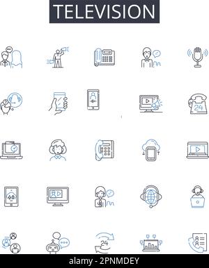 Television line icons collection. Cellph, iPad, Laptop, Desktop, Radio, Headphs, Earphs vector and linear illustration. Stereo,Record player Stock Vector
