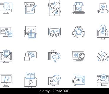 Multimedia publisher line icons collection. Digital, Content, Creative, Design, Graphics, Video, Audio vector and linear illustration. Interactive,Web Stock Vector