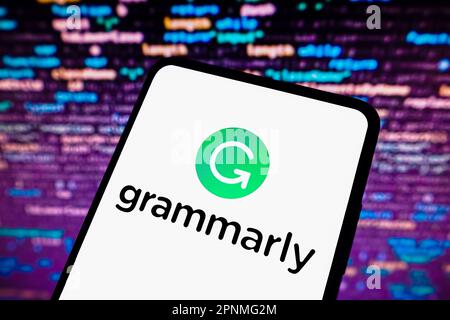 Brazil. 19th Apr, 2023. In this photo illustration, the Grammarly logo is displayed on a smartphone screen. Credit: SOPA Images Limited/Alamy Live News Stock Photo