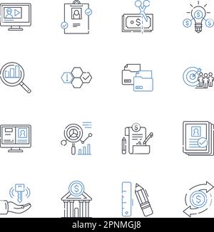 Accounting principles line icons collection. Double-entry, GAAP, Accrual, Depreciation, Amortization, Cost accounting, Income statement vector and Stock Vector