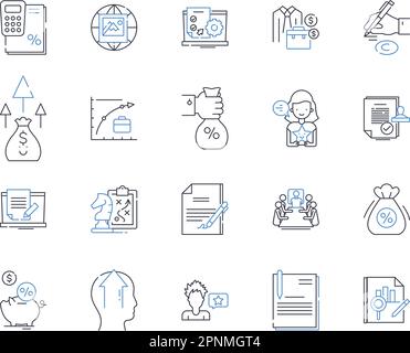 Business returns line icons collection. Profitability, Revenue, Income, Deductions, Capital, Assets, Liability vector and linear illustration. Equity Stock Vector