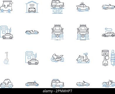 Transportation solutions line icons collection. Mobility, Logistics, Commute, Transit, Carpooling, Public transportation, Ride-sharing vector and Stock Vector