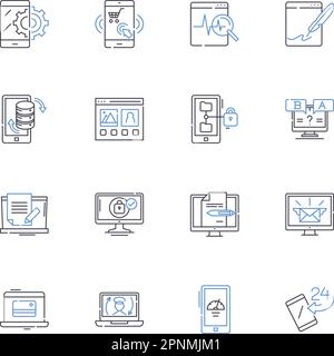 Cyberstore line icons collection. E-commerce, Online, Retail, Technology, Digital, Gadgets, Electronics vector and linear illustration. Webstore Stock Vector