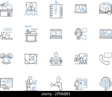 Combined approach line icons collection. Synthesis, Integration, Collaboration, Fusion, Alliance, Hybrid, Convergence vector and linear illustration Stock Vector