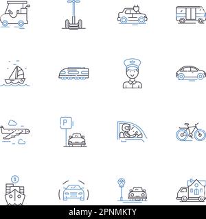 Gardening tools line icons collection. Pruner, Hoe, Shears, Shovel, Rake, Trowel, Cultivator vector and linear illustration. Wheelbarrow,Hose,Sprayer Stock Vector