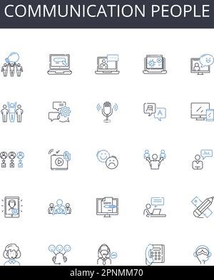 Communication people line icons collection. Correspondence, Conversation, Interaction, Dialogue, Exchange, Discourse, Collaboration vector and linear Stock Vector