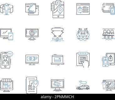 Cloud computing line icons collection. Virtualization, Scalability, Elasticity, Automation, Deployment, Agility, Flexibility vector and linear Stock Vector