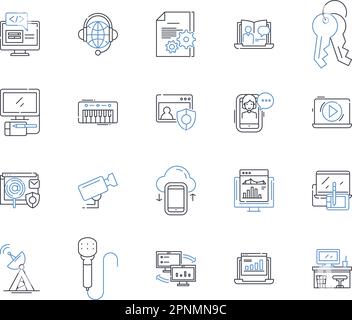 Electronic compnts industry line icons collection. Silicon, Transistor, Capacitor, Resistor, Diode, Microchip, PCB vector and linear illustration Stock Vector