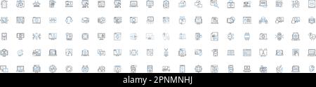 Hardware line icons collection. Computer, Processor, Motherboard, Graphics, Memory, Keyboard, Mouse vector and linear illustration. Display,Monitor Stock Vector