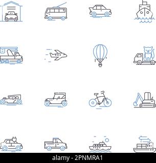 Transport line icons collection. Movement, Carriage, Conveyance ...