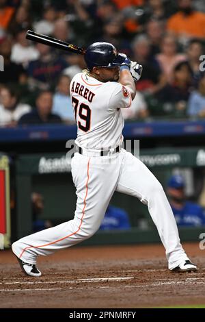 Houston Astros first baseman Jose Abreu (79) singles to left field