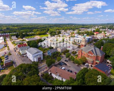 Cumberland Town Hall aerial view at 45 Broad Street in historic town center of Cumberland, Rhode Island RI, USA. Stock Photo