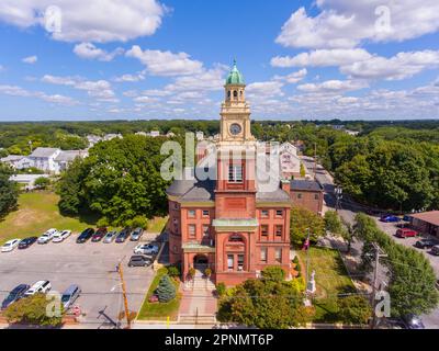 Cumberland Town Hall aerial view at 45 Broad Street in historic town center of Cumberland, Rhode Island RI, USA. Stock Photo