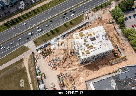 city construction site viewed from above. new concrete building under construction. Stock Photo