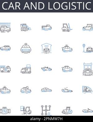 Car and logistic line icons collection. Vehicle and transportation, Automobile and conveyance, Truck and haulage, Bike and conveyance, Van and Stock Vector