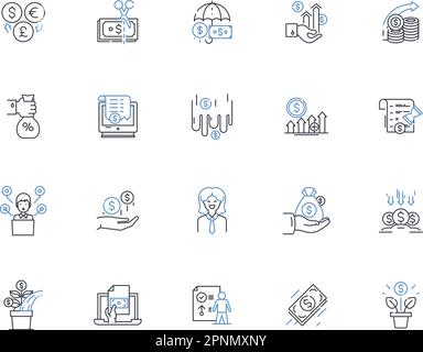 Borrowing line icons collection. Loan, Credit, Debt, Lending, Interest, Repayment, Collateral vector and linear illustration. Mortgage,Finance Stock Vector