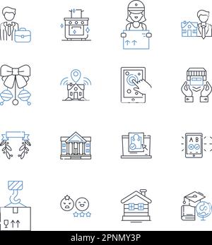 Citywide parcel delivery line icons collection. Logistics, Dispatch, Fulfilment, Tracking, Distribution, Courier, Packages vector and linear Stock Vector