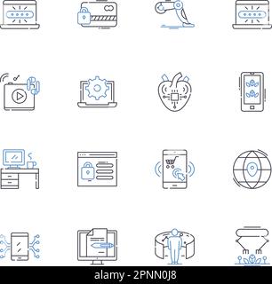 Wireless line icons collection. Connectivity, Signal, Bluetooth, Nerk, WiFi, Antenna, Transmission vector and linear illustration. Technology,Mobile Stock Vector
