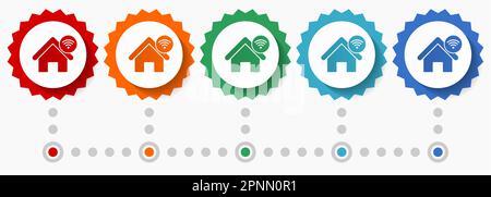 Internet, home, house vector icon set, colorful infographic template, set of flat design badge icons in 5 color options Stock Vector