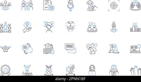 Group assimilating line icons collection. Integration, Inclusion, Convergence, Adaptation, Unity, Cohesion, Cooperation vector and linear illustration Stock Vector