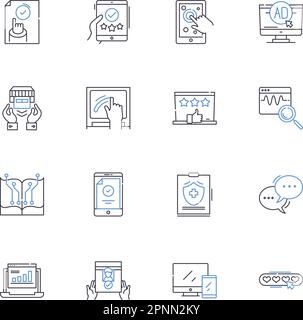 Fuzzy Logic line icons collection. Uncertainty, Membership, Crispness, Fuzzification, Ambiguity, Vagueness, Inference vector and linear illustration Stock Vector