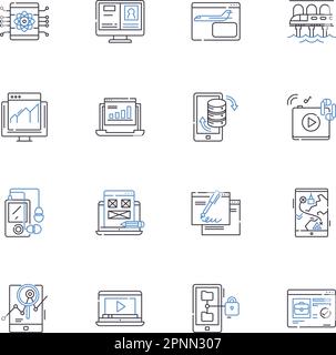 Information highway line icons collection. Connectivity, Data, Internet, Nerk, Infrastructure, Cyberspace, Broadband vector and linear illustration Stock Vector