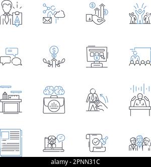 Personnel development line icons collection. Training, Development, Growth, Learning, Coaching, Mentoring, Leadership vector and linear illustration Stock Vector