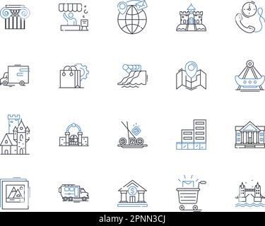 Commercial district shopping line icons collection. Boutiques, Malls, Shops, Department stores, Retail, Fashion, Brands vector and linear illustration Stock Vector