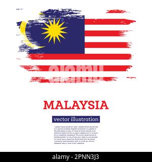 Malaysia Flag with Brush Strokes. Vector Illustration. Independence Day. Stock Vector