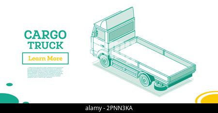 Isometric Cargo Truck. Commercial Transport. Logistics. Outline Object. Vector Illustration. Car for Carriage of Goods. Back View. Stock Vector