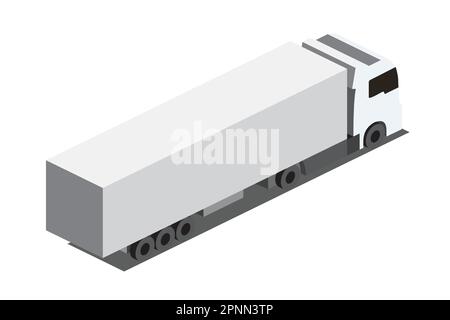 Isometric White Cargo Truck Transportation Isolated on White. Back View. Vector Illustration. Modern Delivery Truck Vehicle. Car For The Carriage. Stock Vector