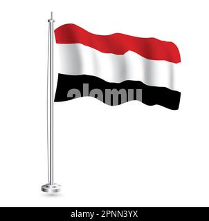 Yemeni Flag. Isolated Realistic Wave Flag of Yemen Country on Flagpole. Vector Illustration. Stock Vector