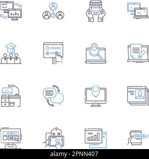 Electronic learning line icons collection. E-learning, Online, Digital, Web-based, Virtual, Interactive, Smart vector and linear illustration Stock Vector