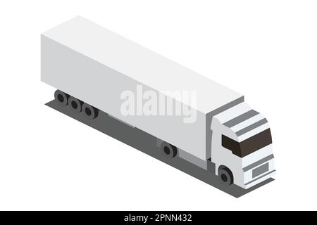 Isometric White Cargo Truck Transportation Isolated on White. Vector Illustration. Modern Delivery Truck Vehicle. Car For The Carriage Of Goods. Flat Stock Vector