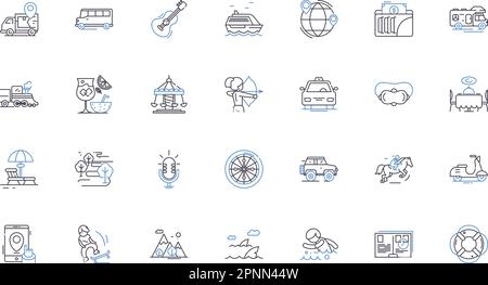 Sightseeing line icons collection. Monument, Landmark, Tour, View, Panorama, Scenery, Architecture vector and linear illustration. Cityscape,Skyline Stock Vector