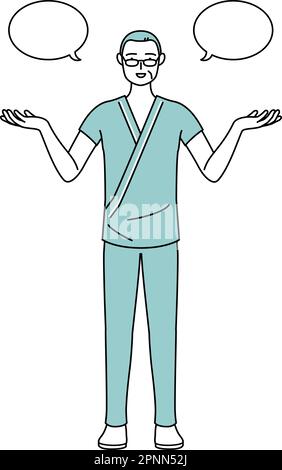 Middle-aged and senior male admitted patient in hospital gown with wipeout and comparison, Vector Illustration Stock Vector