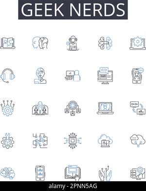 Geek nerds line icons collection. Brainiacs, Savants, Technophiles, Intellects, Cognoscenti, Brainy bunch, Know-it-alls vector and linear illustration Stock Vector