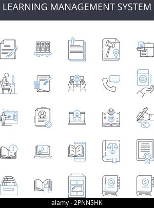 learning management system line icons collection. Analysis, Compliance, Control, Due diligence, Evaluation, Financial, Fraud vector and linear Stock Vector