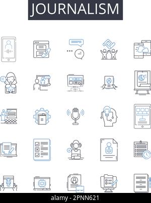 journalism line icons collection. News writing, Press coverage, Reportage style, Media reporting, News reporting, Prose writing, Feature writing Stock Vector