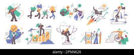 Business processes, people are busy solving work tasks Stock Vector
