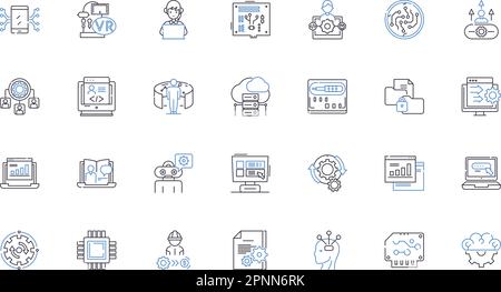Coding software line icons collection. Compiler, Syntax, Debugger, IDE, Algorithm, Binary, String vector and linear illustration. Variable,Debugging Stock Vector